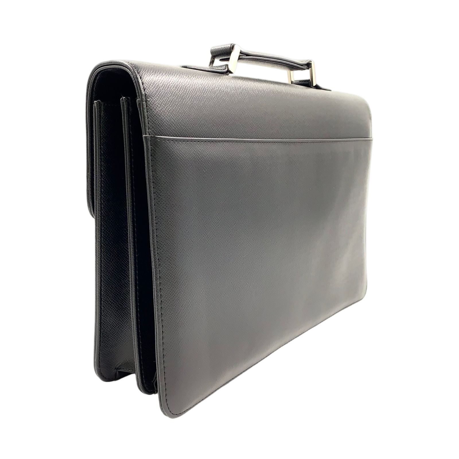 Saint Laurent YSL Logo Plate Leather Black Business Bag Silver — view 2