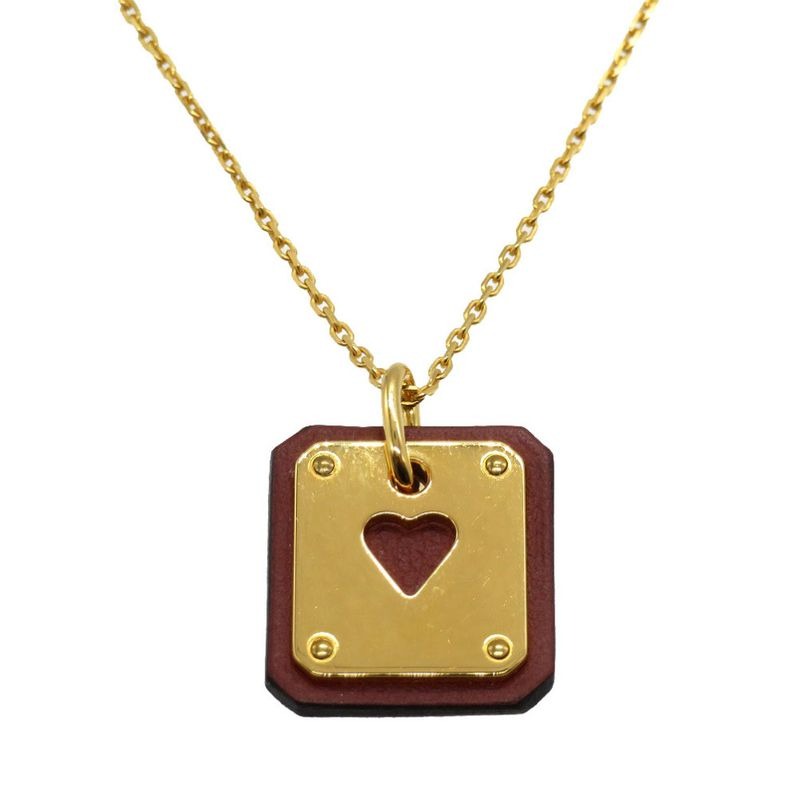 Hermes As De Coeur PM Heart Vorsift Gold Hardware Engraved Z Necklace — view 2