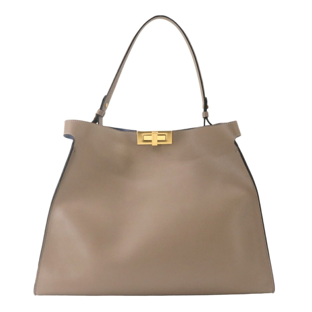Fendi Large Tote Leather Gray Gold