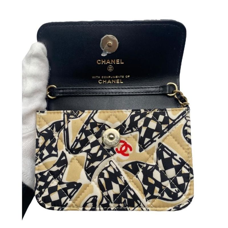 Chanel Mini Chain Shoulder Year End Checkered Flag Black Beige — view 7