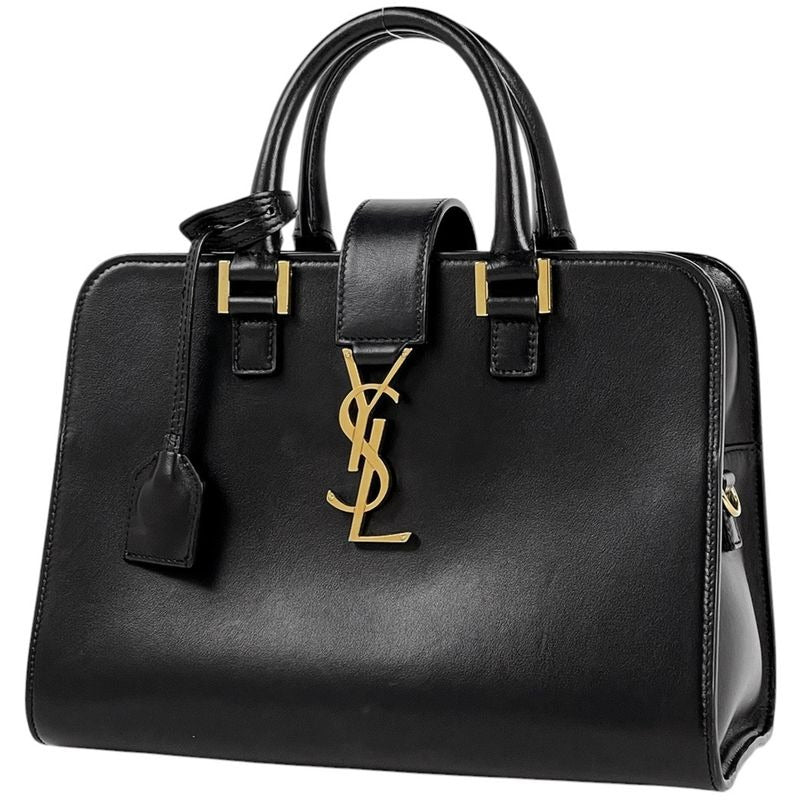 Saint Laurent Baby Monogram Cabas 2-Way Shoulder Bag Handbag Leather Black