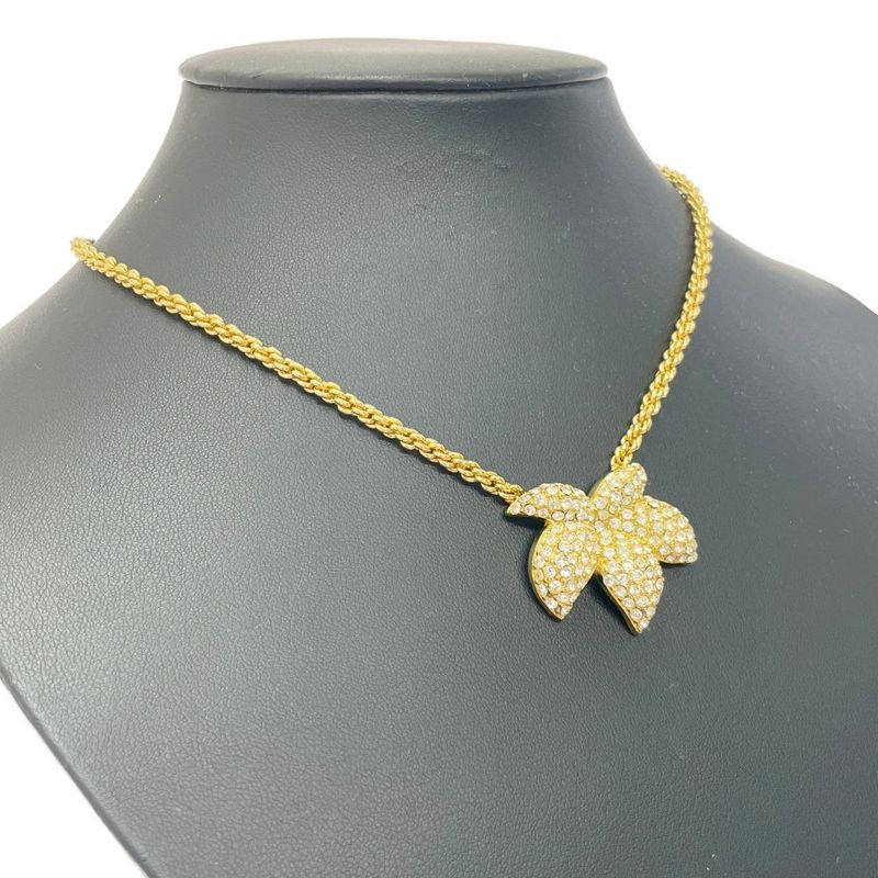 Christian Dior GP Rhinestone Flower Motif Necklace Gold — view 3