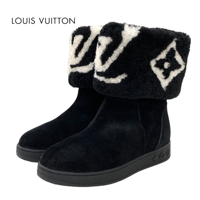 Louis Vuitton Snowdrop Line Monogram Short Boots Mouton Folded Suede Black
