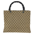 Gucci Bamboo Beige Brown Gunmetal GG Canvas 002 Tote