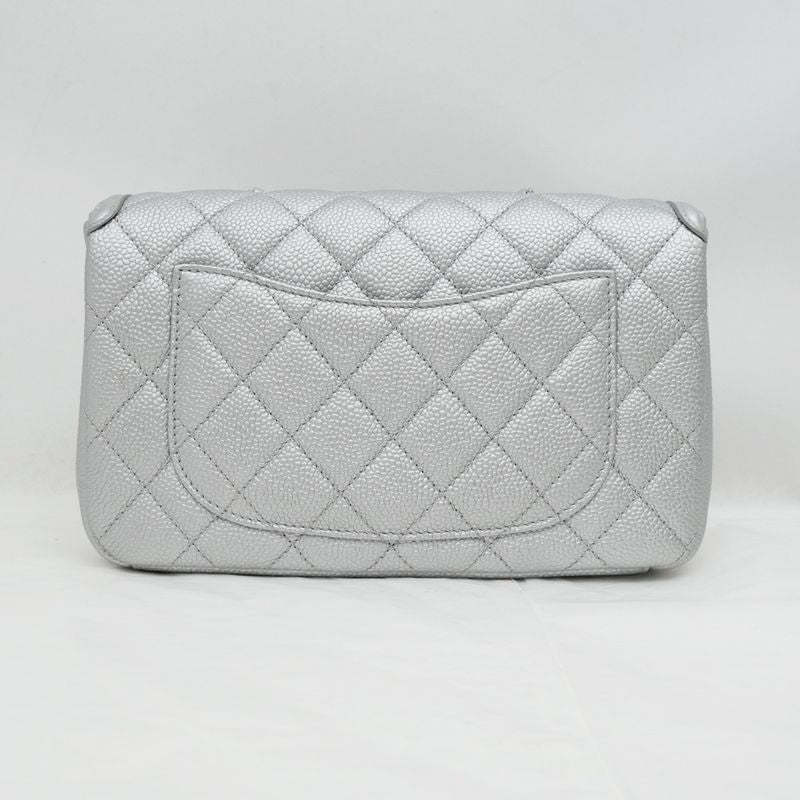 Chanel Small Chain Shoulder Bag Filigree Caviar Leather Silver Hardware — view 3