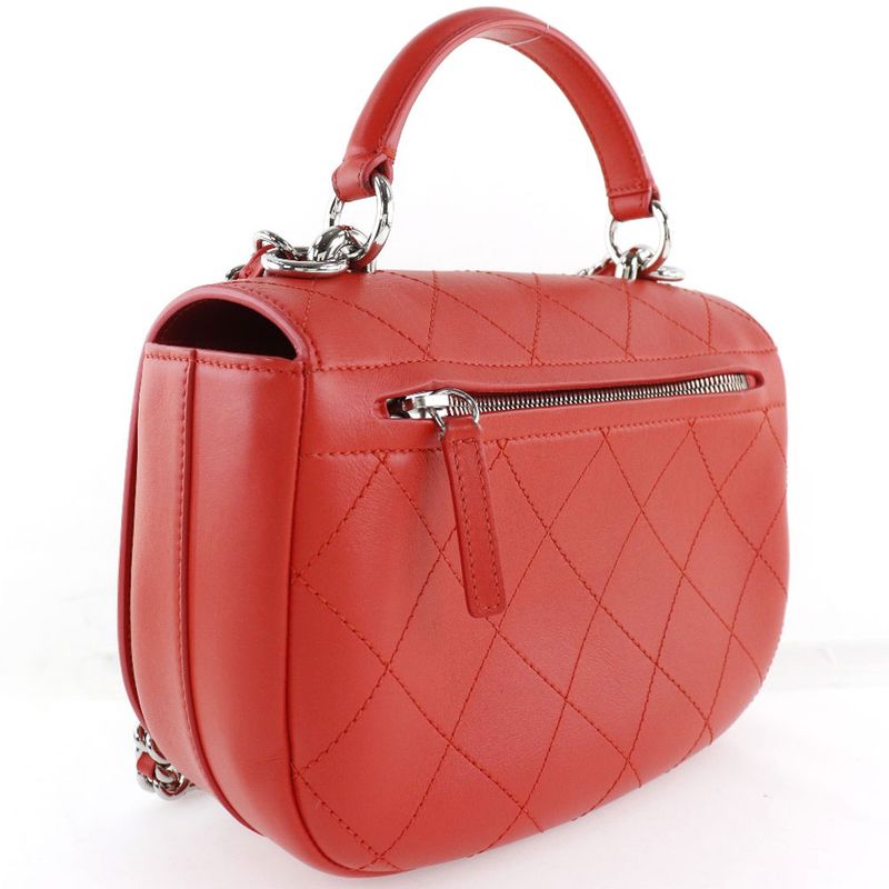 Chanel Chain Shoulder Quilted 2-Way Calf Red Bag — view 3