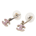Chanel CC Logo Earrings Silver Pink Metal