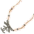Chanel CC Logo Rhinestone Ribbon Necklace Pendant Pink