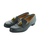 Hermes Chaine D'ancre Loafers Moccasins Logo Leather Gold 37 Navy