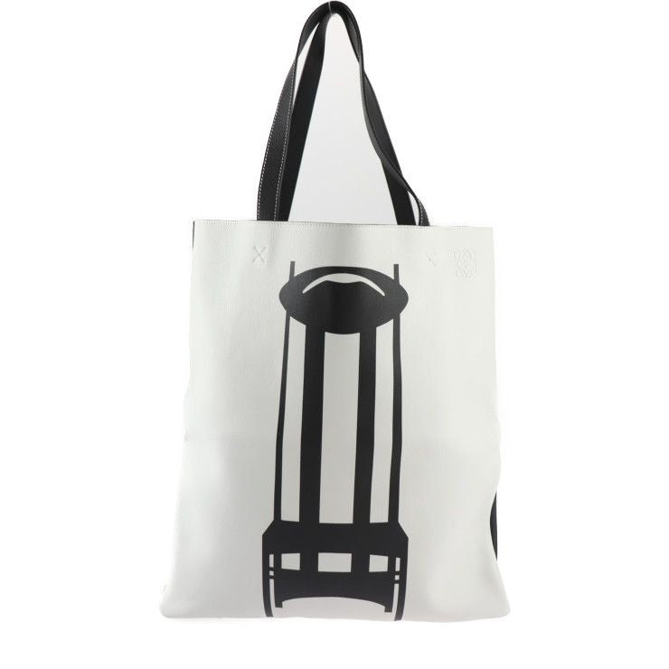 Loewe Tote Bag Leather Black White Mackintosh Argyle Chair Pattern Large Size