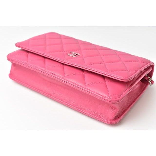 Chanel Chain Wallet Shoulder Bag Long Clutch Lambskin Pink Silver — view 3