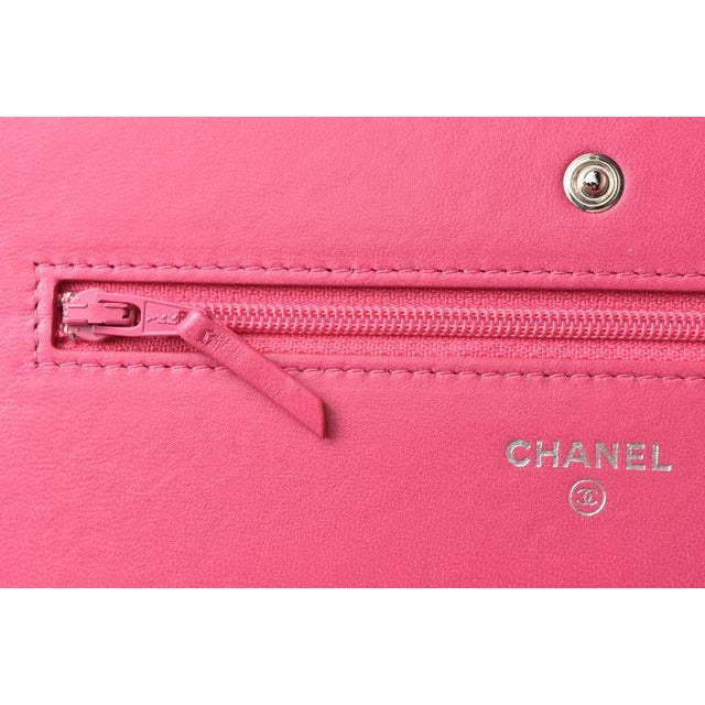 Chanel Chain Wallet Shoulder Bag Long Clutch Lambskin Pink Silver — view 9
