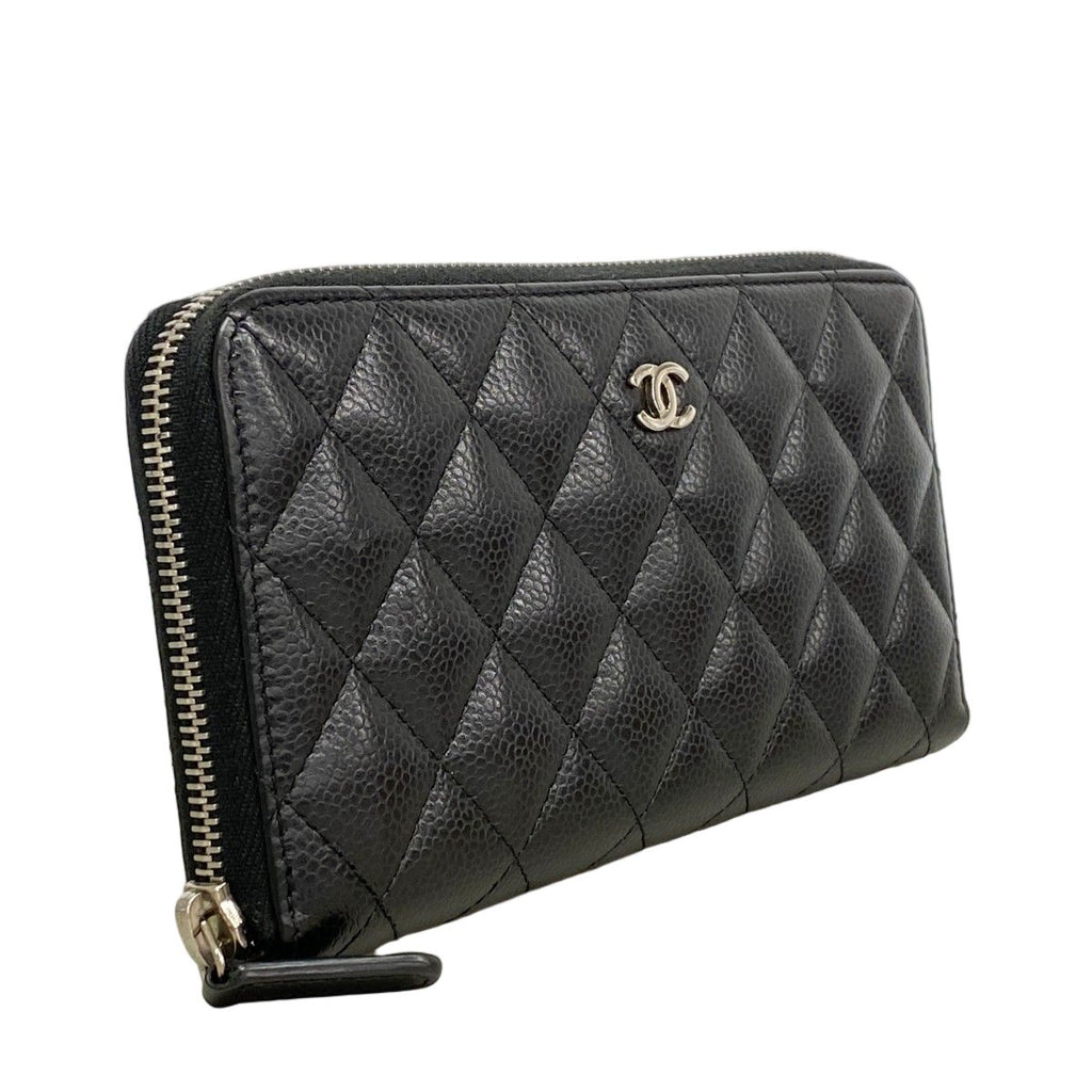 Chanel Wallet Quilted Caviar Leather Black Silver — view 2