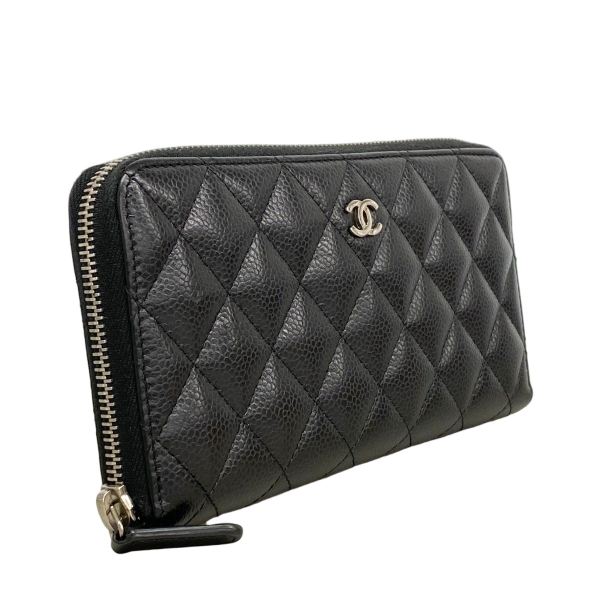 Chanel Wallet Quilted Caviar Leather Black Silver — view 2