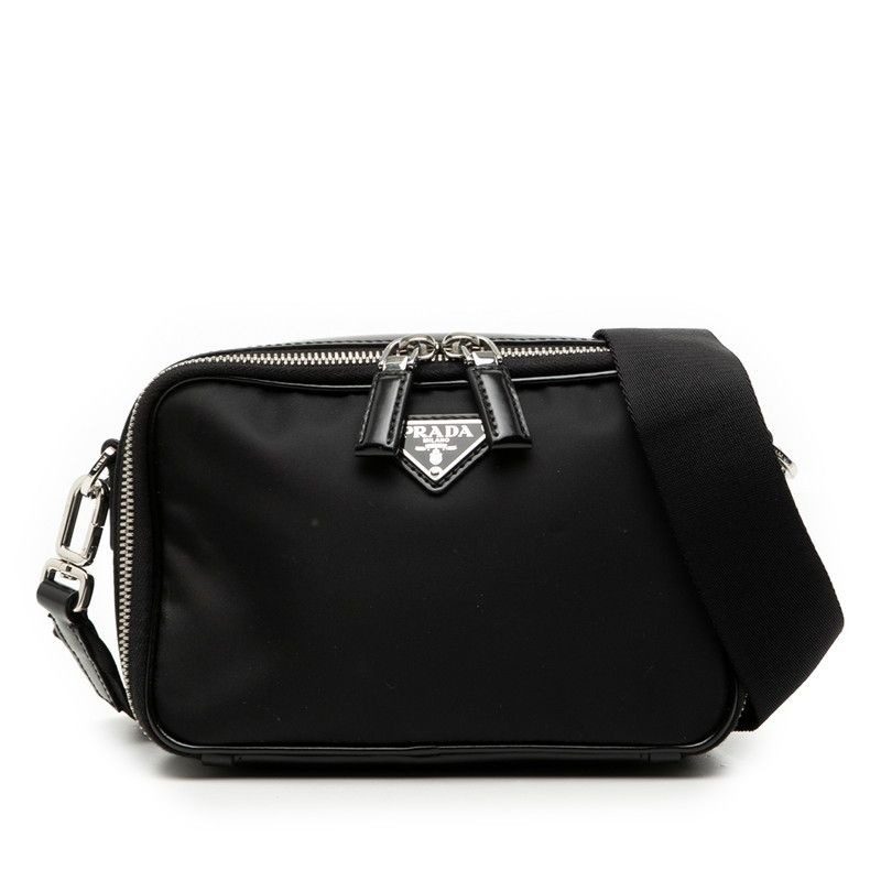 Prada Triangle Logo Re-Nylon Shoulder Bag Black Nylon Patent