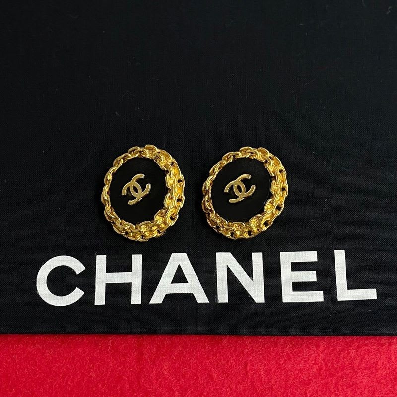 Chanel Vintage Coco Mark Chain Motif Earrings Accessory