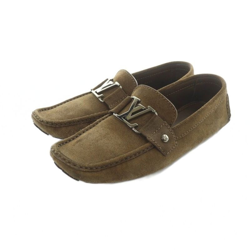 Louis Vuitton Monte Carlo Loafers Driving Shoes Square Toe Suede Logo 6.5