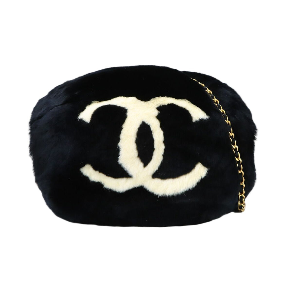 Chanel CC Logo Arm Wormer Chain Shoulder Bag Lapin Black Gold