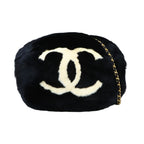 Chanel CC Logo Arm Wormer Chain Shoulder Bag Lapin Black Gold