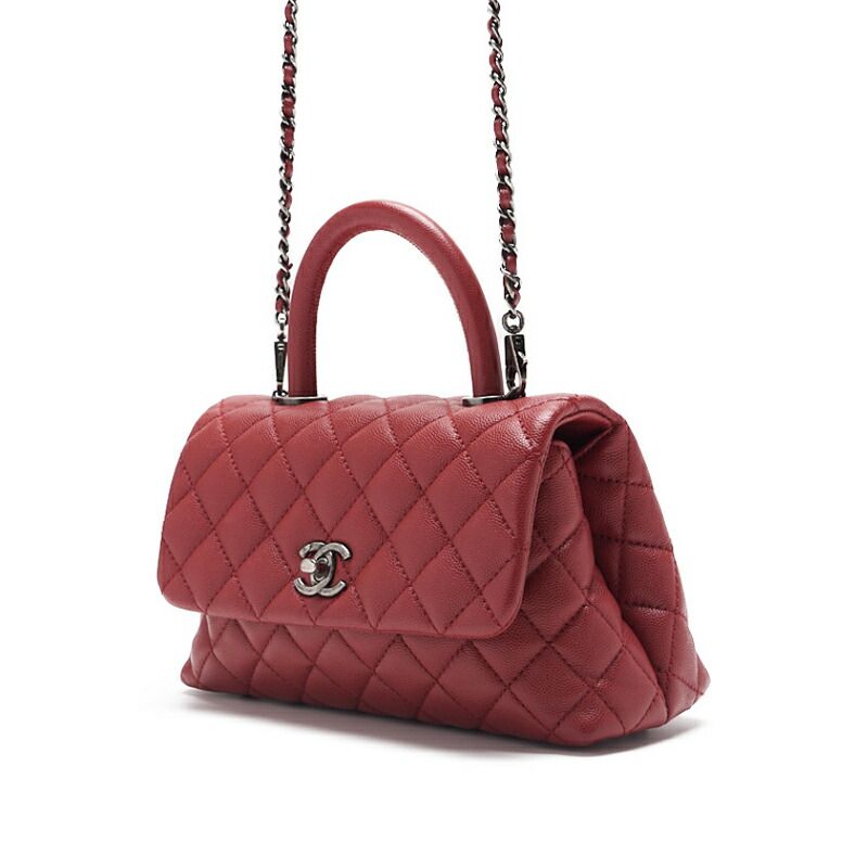 Chanel Quilted Coco Handle 2-Way Handbag Caviar Leather Red With Silver Hardware — view 2