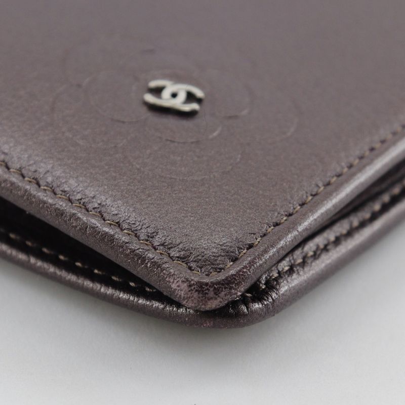 Chanel Camellia Coco Mark Leather Metallic Purple Long Wallet — view 5