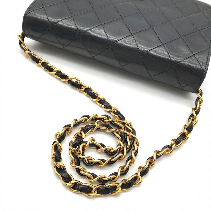 Chanel CC Logo Push Lock Mini Quilted Lambskin Chain Shoulder Bag Black — view 9