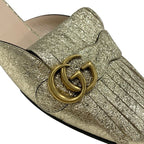 Gucci Double G GG Marmont Sandals Mules Slippers Shoes Fringe Leather — view 9