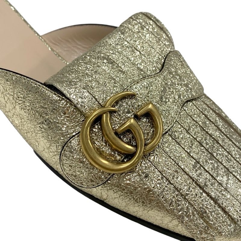 Gucci Double G GG Marmont Sandals Mules Slippers Shoes Fringe Leather — view 9