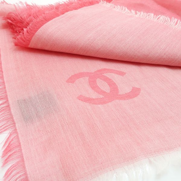 Chanel Shawl Cashmere Silk 120 200 cm Pink Logo Coco Mark — view 7