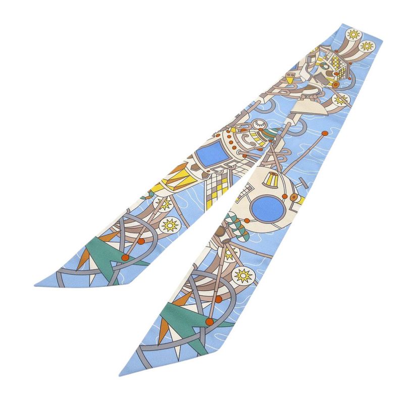Hermes Twilly Odyssey Scarf Silk Beige Blue Ciel Georne Vif 0175 — view 2