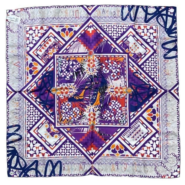 Christian Dior Stole Shawl Scarf Accessories Small Silk Pattern Purple Multicolo — view 6