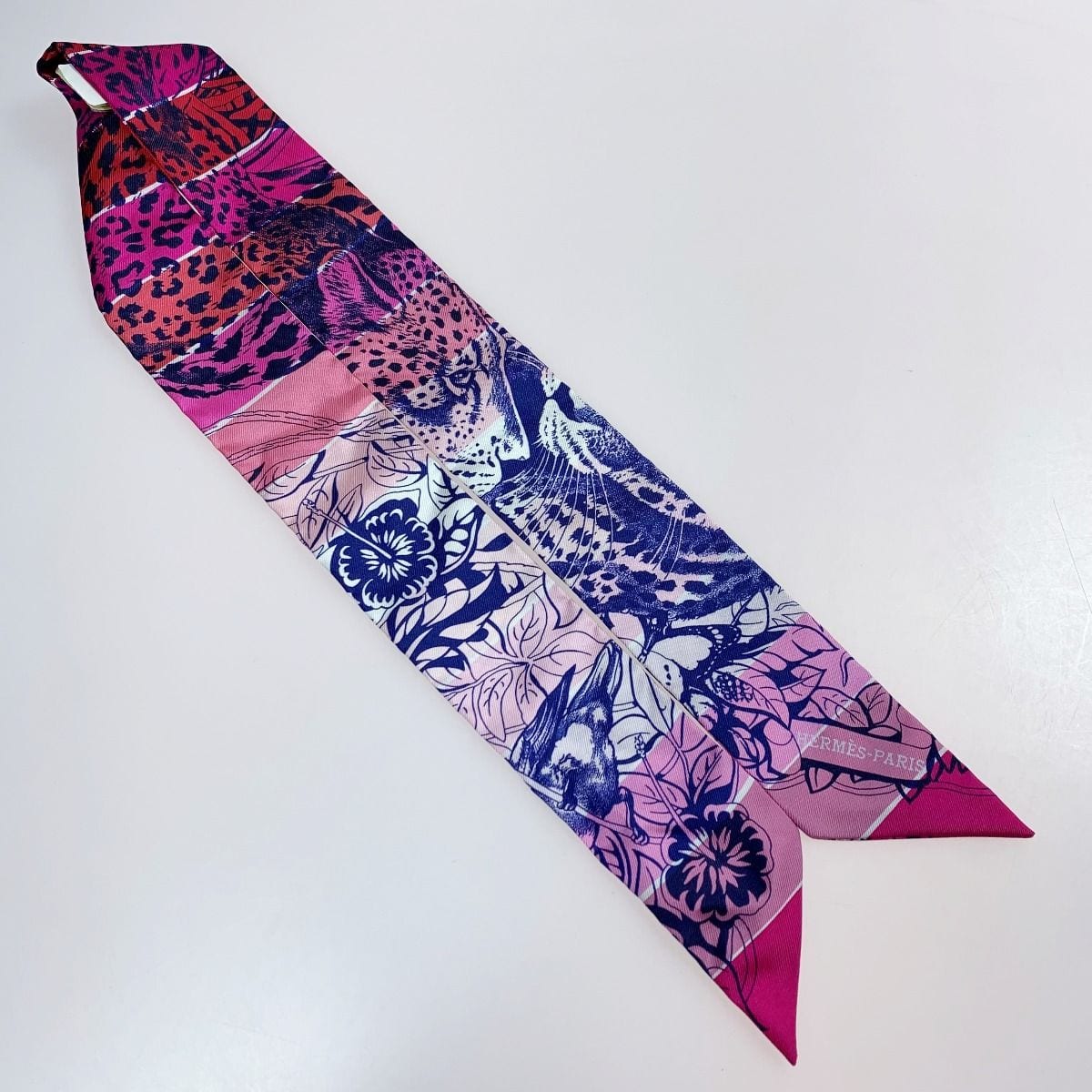 Hermes Leopard 100% Silk Twilly Red Rose Scarf — view 4