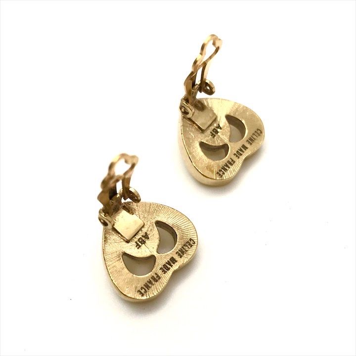 Celine Logo Heart Motif Pearl Earrings Gold — view 6