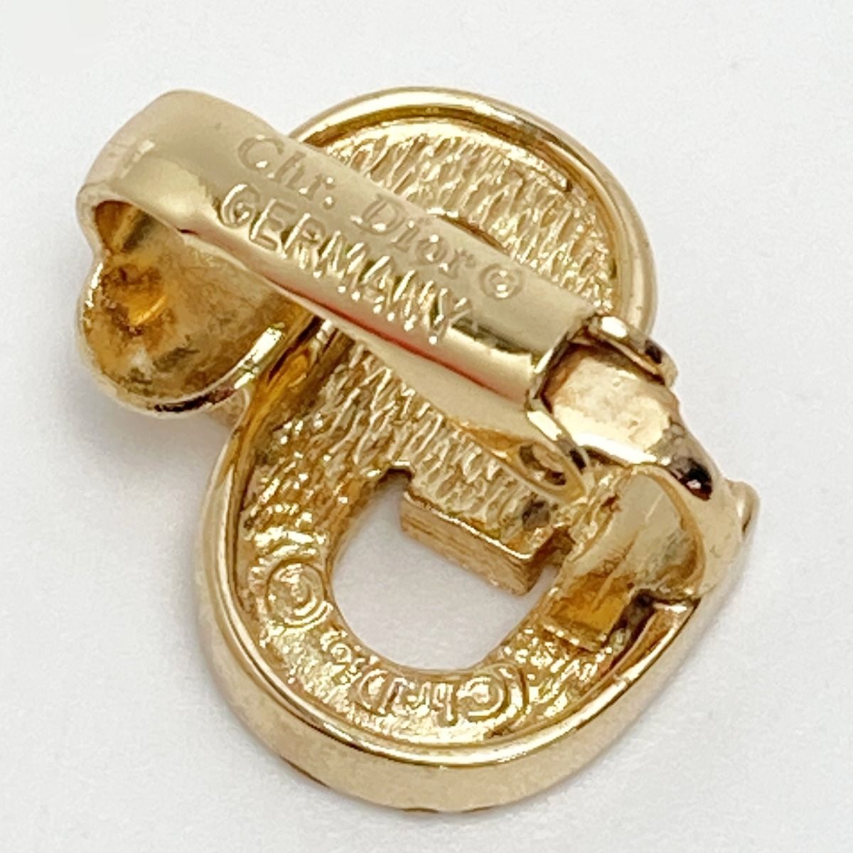 Christian Dior CD Logo Rhinestone Earrings Gold GP Vintage — view 5