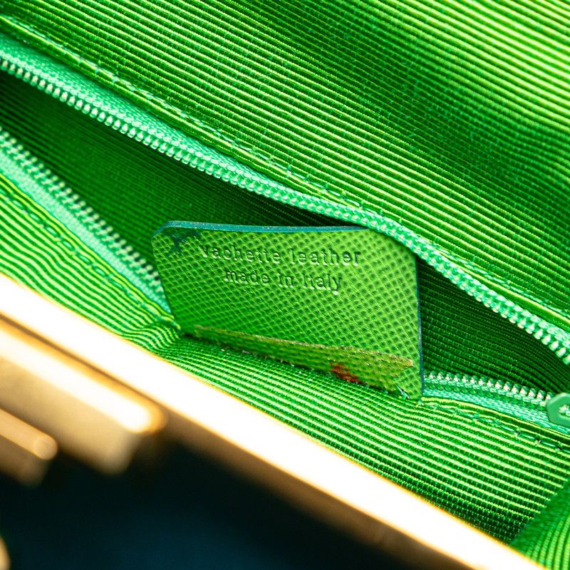 Dior Gusset Shoulder Bag 2-Way Blue Green Satin Canvas — view 9