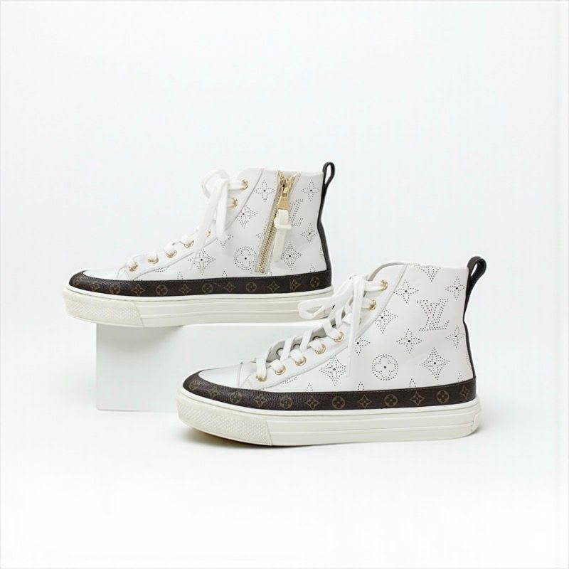 Louis Vuitton Stellar Line Monogram Sneakers Shoes Leather White Brown Logo — view 4