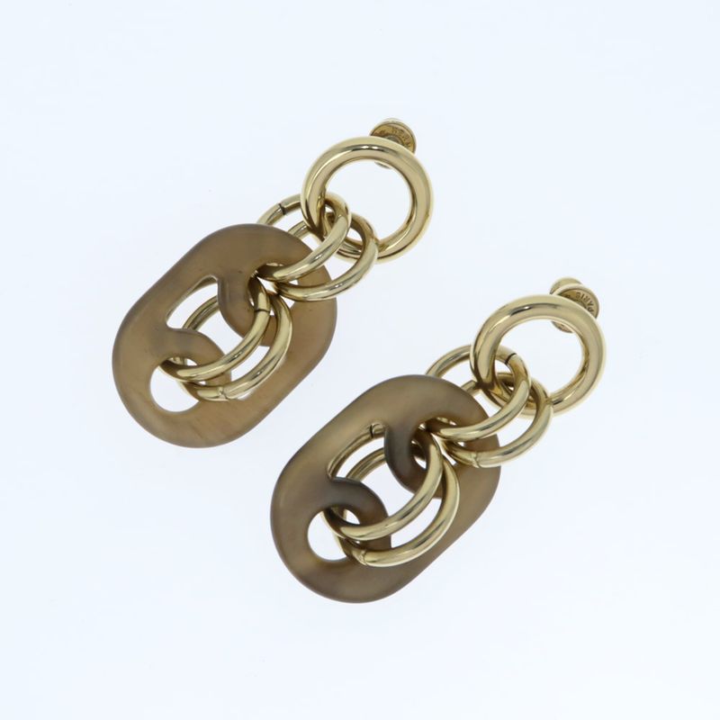 Hermes Yulidice PM Earrings Buffalo Horn Pair Brown Gold Hardware — view 4