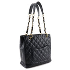 Chanel Petite Shopping Tote PST Chain Quilted Caviar Leather Black Shoulder Bag — view 3
