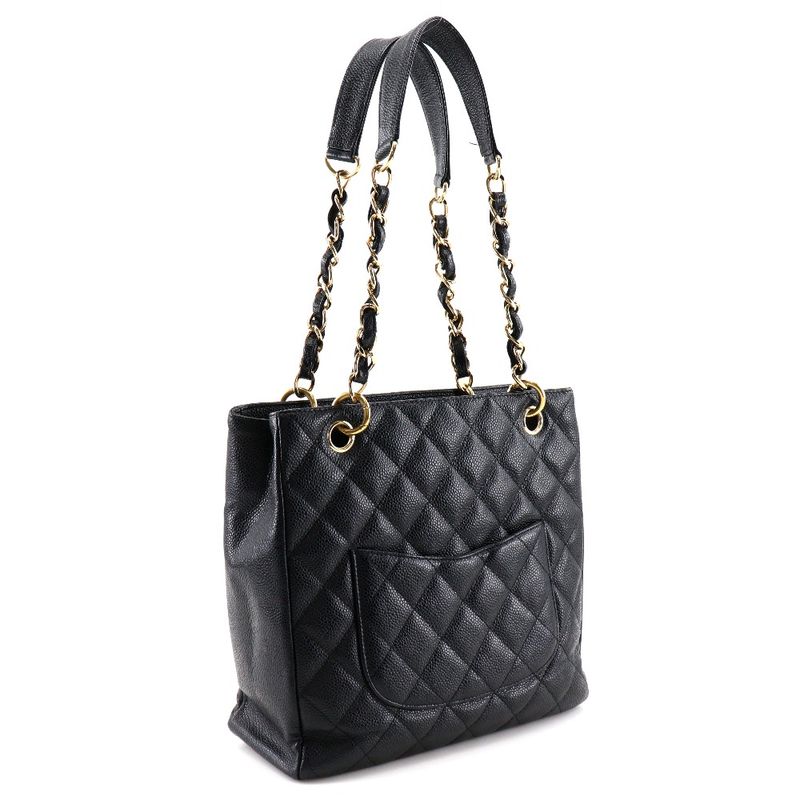 Chanel Petite Shopping Tote PST Chain Quilted Caviar Leather Black Shoulder Bag — view 3