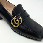 Gucci Double G Loafers Leather Shoes Black Gold GG Marmont — view 9