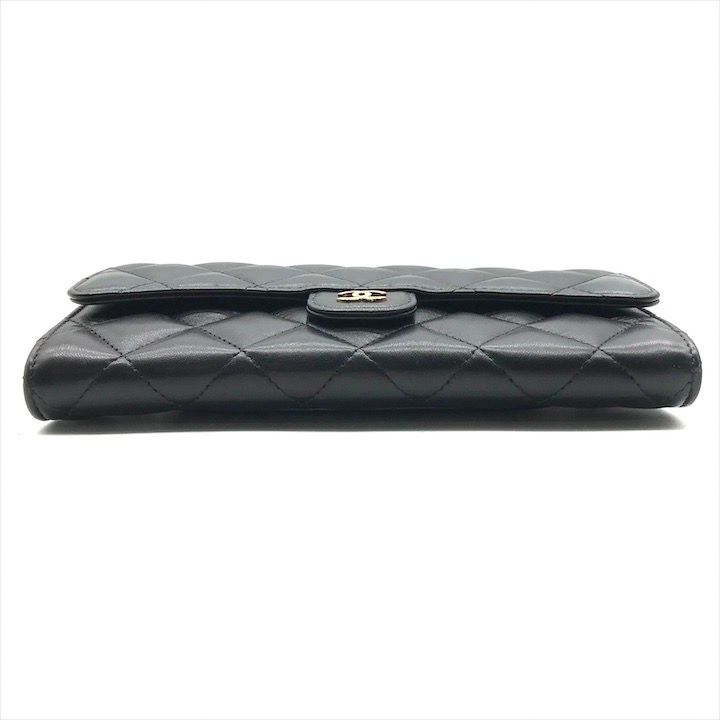 Chanel Items CC Logo Quilted Lambskin Long Flap Wallet Black — view 3