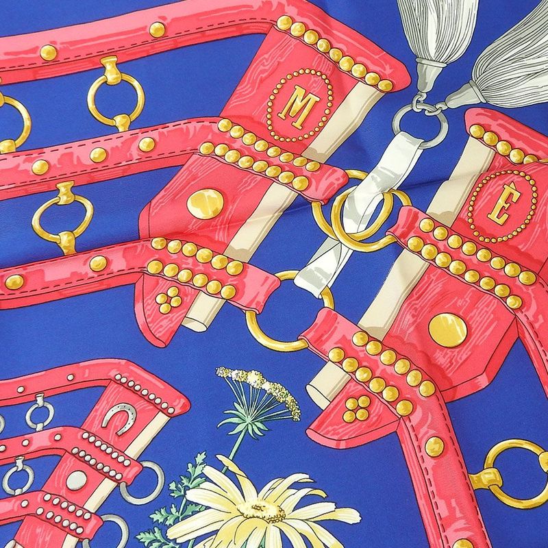 Hermes Scarf Carre 90 Silk 100% Field To Aux Champs Navy Blue Pink — view 5