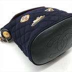 Chanel CC Logo Cotton Jersey Quilted Paris Hamburg 2-Way Chain Shoulder Bag Navy — view 5