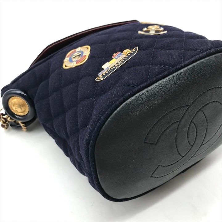 Chanel CC Logo Cotton Jersey Quilted Paris Hamburg 2-Way Chain Shoulder Bag Navy — view 5