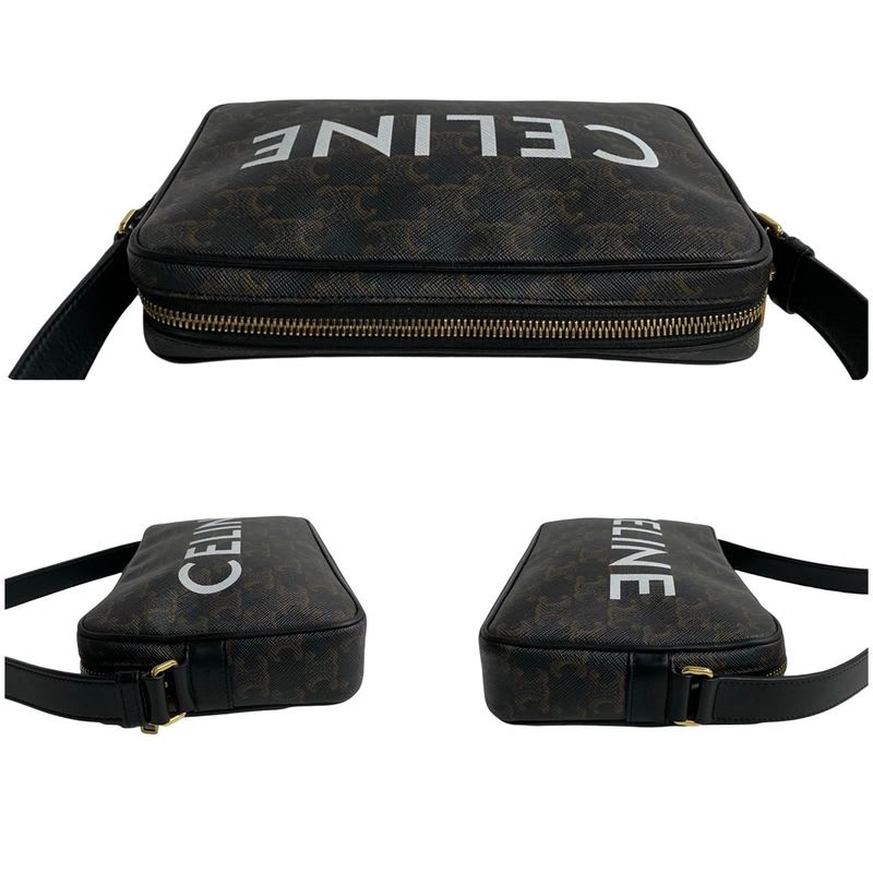 Celine Triomphe Messenger Medium Leather Mini Shoulder Bag Pochette Black 33540
