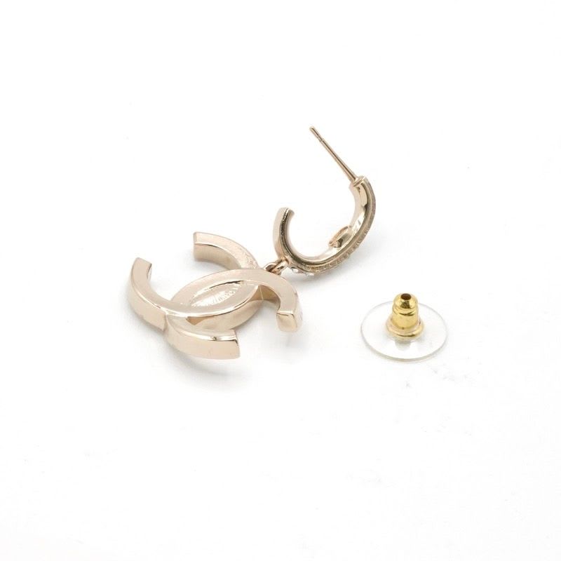 Chanel Earrings Gold Coco Mark Rhinestone Half Hoop — view 5