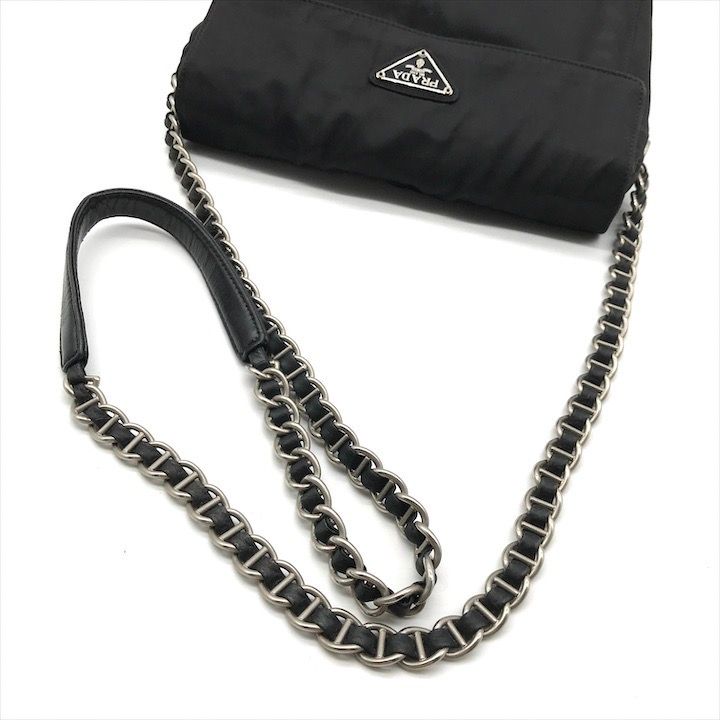 Prada Nylon Tessuto Chain Shoulder Bag Black — view 6