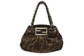 Fendi Handbag Zucca Pattern Canvas Leather Brown Black Gold