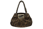 Fendi Handbag Zucca Pattern Canvas Leather Brown Black Gold
