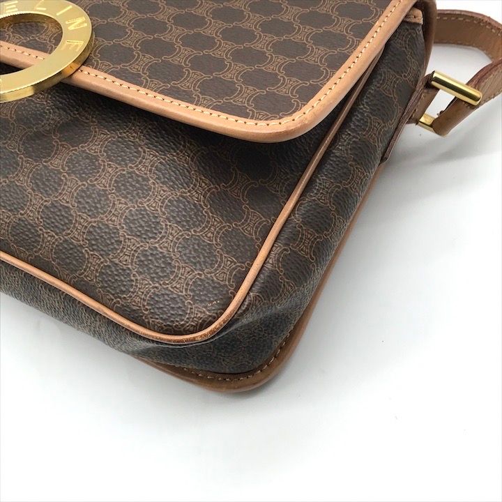 Celine Macadam Circle Logo Leather Gold Vintage Shoulder Bag Brown — view 6